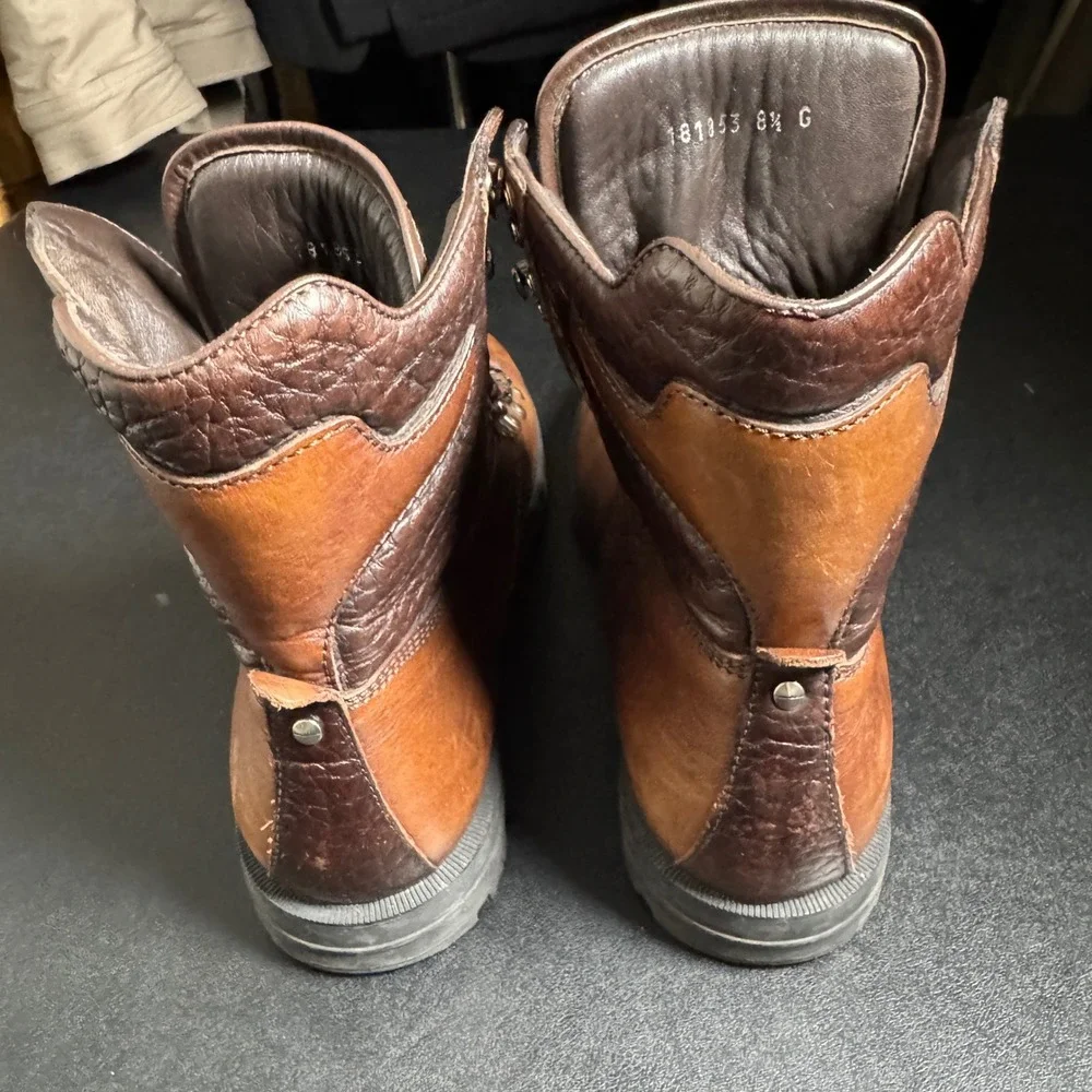 Gucci Crest Brown Leather Hiking Boots Mens Size 8.5‎ 181853 G